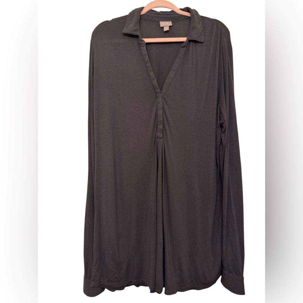 J. Jill Dark Brown Long Sleeve V-Neck Blouse